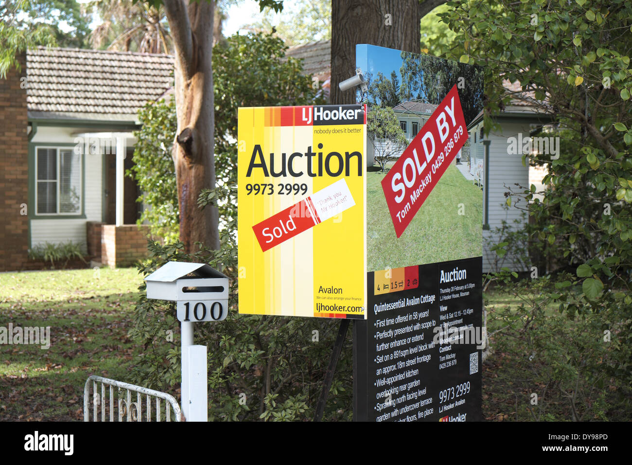 australische Wohn-Immobilien Verkauf/verkauft/versteigert in Avalon auf Nordstrände von Sydney, Australien Stockfoto