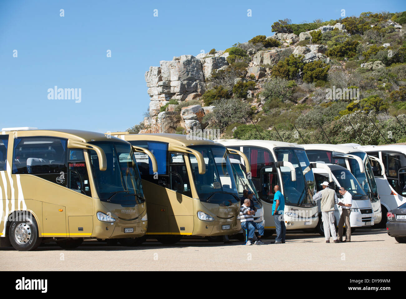 Südlichen Afrika-Tour Busse am Cape Point Südafrika ein beliebter Ort für Touristen zu besuchen Stockfoto