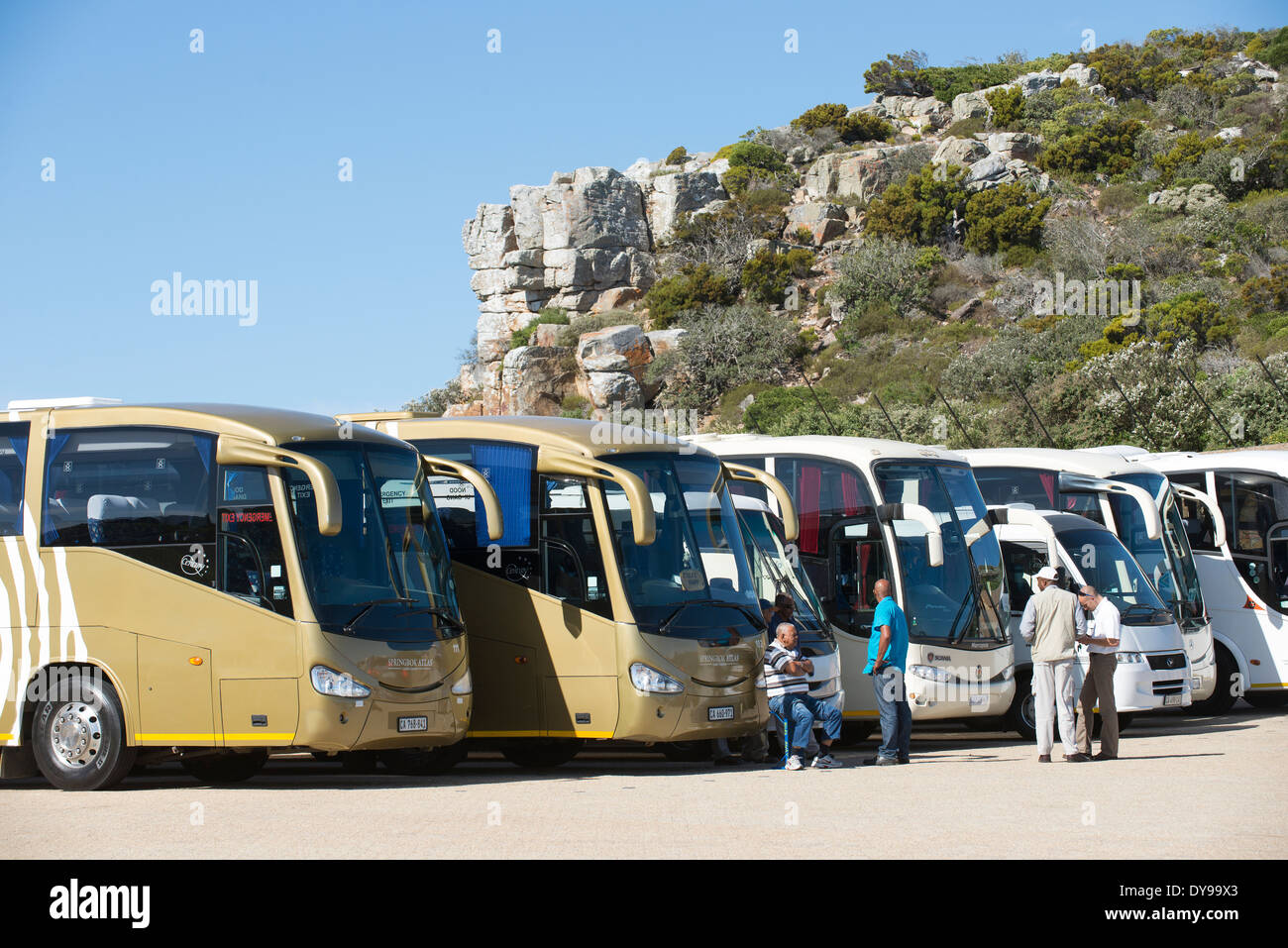 Südlichen Afrika-Tour Busse am Cape Point Südafrika ein beliebter Ort für Touristen zu besuchen Stockfoto