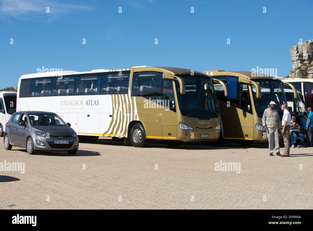 Südlichen Afrika-Tour Busse am Cape Point Südafrika ein beliebter Ort für Touristen zu besuchen Stockfoto