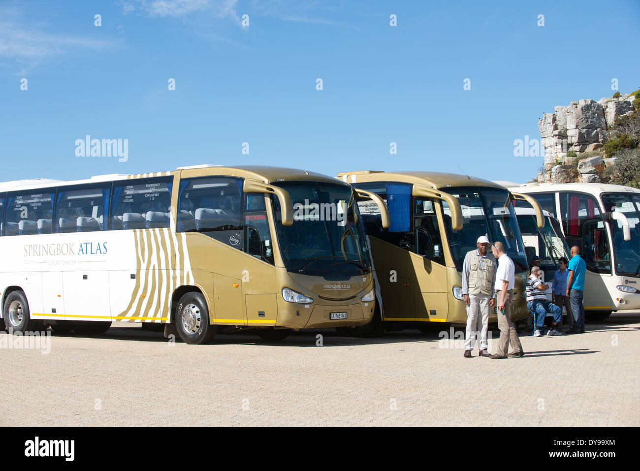 Südlichen Afrika-Tour Busse am Cape Point Südafrika ein beliebter Ort für Touristen zu besuchen Stockfoto