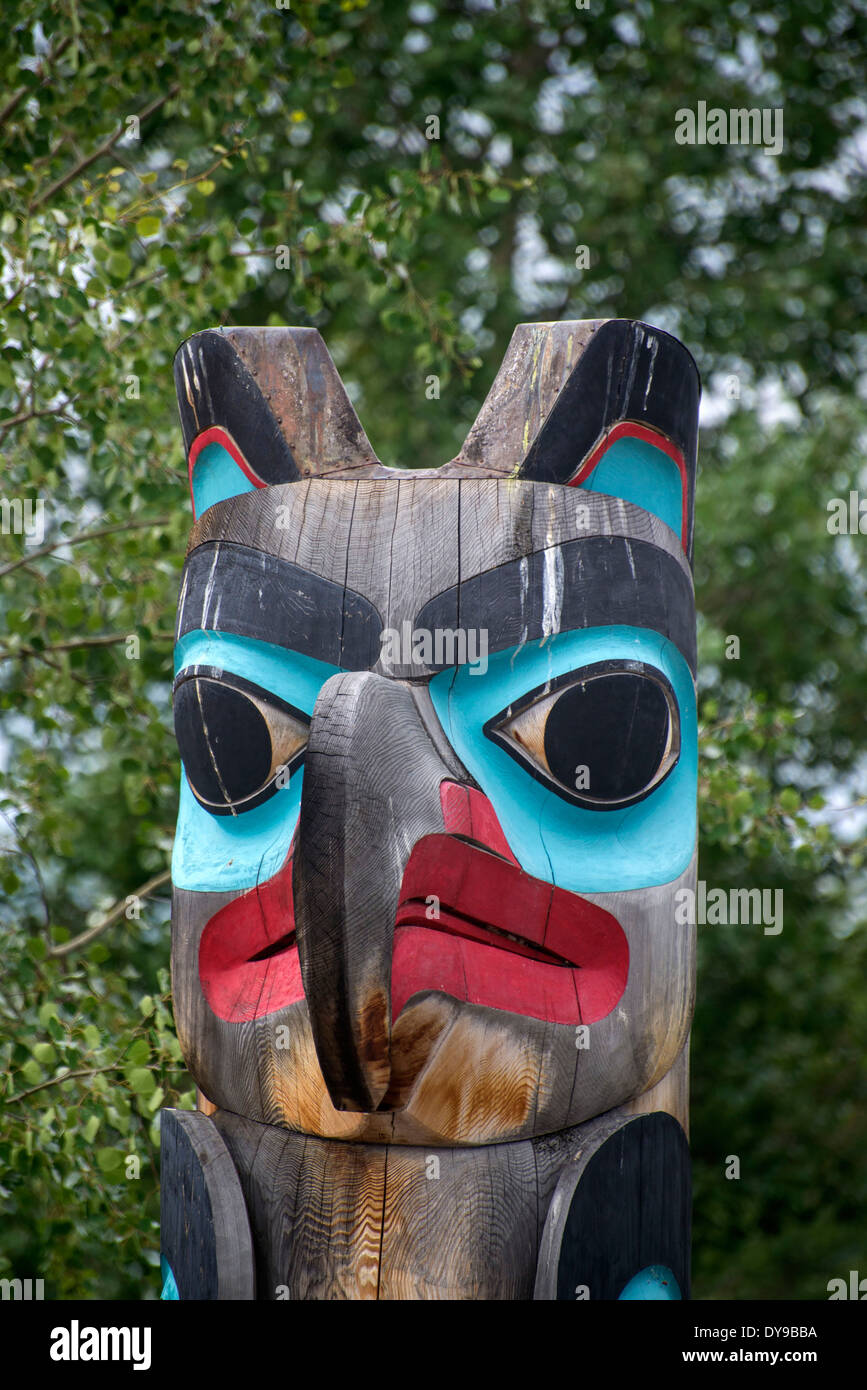 erste Nationen Totem, Teslin, bc, Kanada, Totem, Pole, Britisch-Kolumbien, indisch Stockfoto