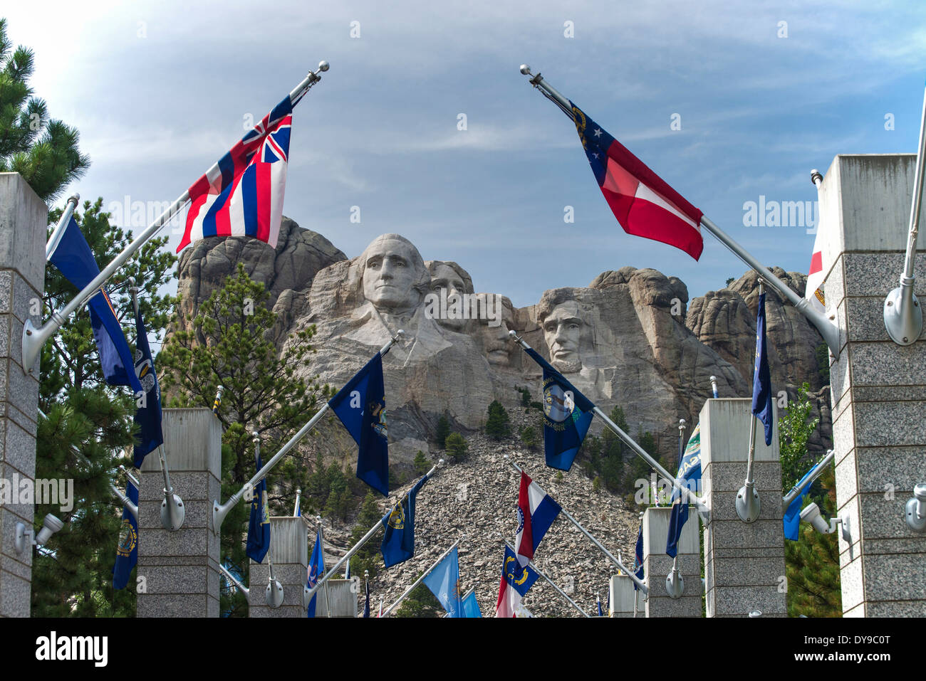 Mount Rushmore, Nationaldenkmal, South Dakota, USA, USA, Amerika, Flaggen, Rock, Porträts, Präsidenten Stockfoto
