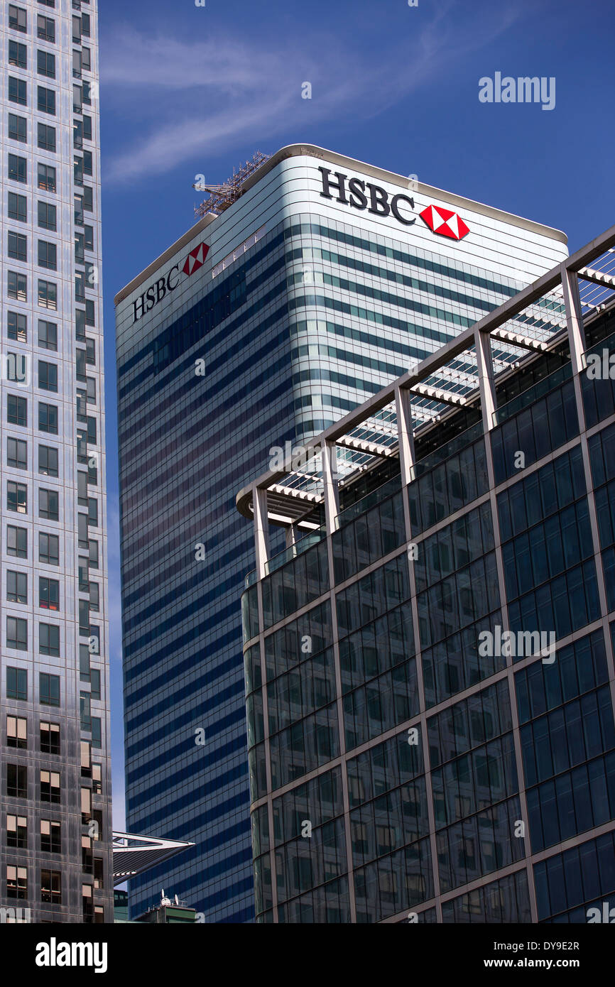 Großbritannien, London: Ein Bild zeigt die Hauptsitze der HSBC Holdings Plc in Canary Wharf in London am 10. April 2014. Stockfoto