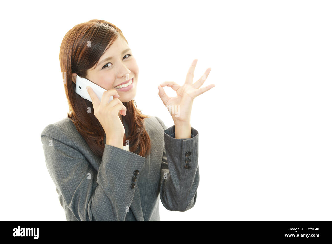 Smartphone mit Frau. Stockfoto