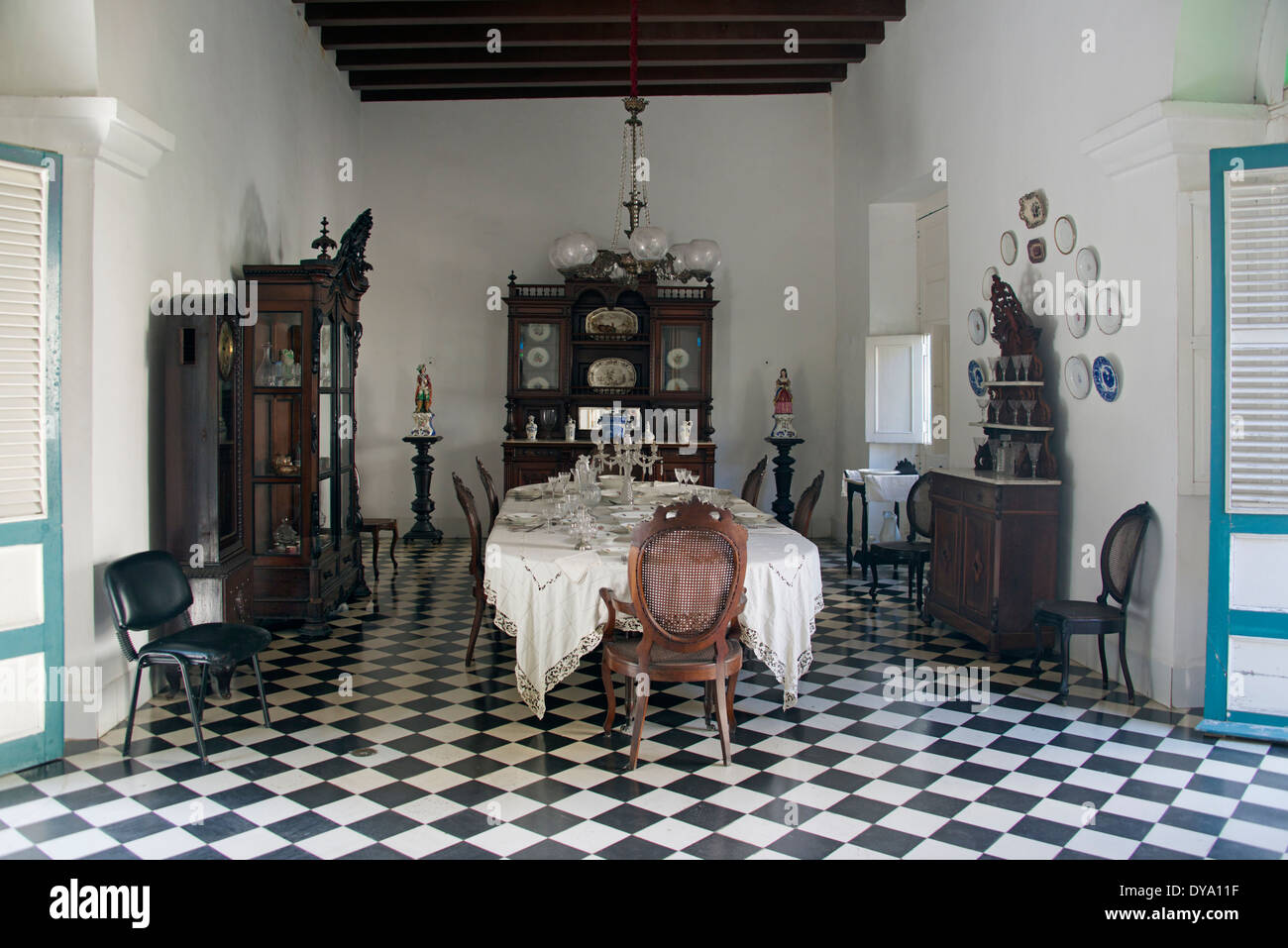 Speisesaal Iznaga Einfamilienhaus jetzt Museum Sancti Spiritus Stadt, Provinz Sancti Spiritus-Kuba Stockfoto