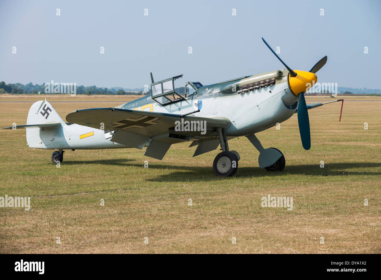 Hispano Buchon HA-1112 (Messerschmidt Bf109) bei der Imperial War Museum Duxford Flying Legends Airshow Stockfoto