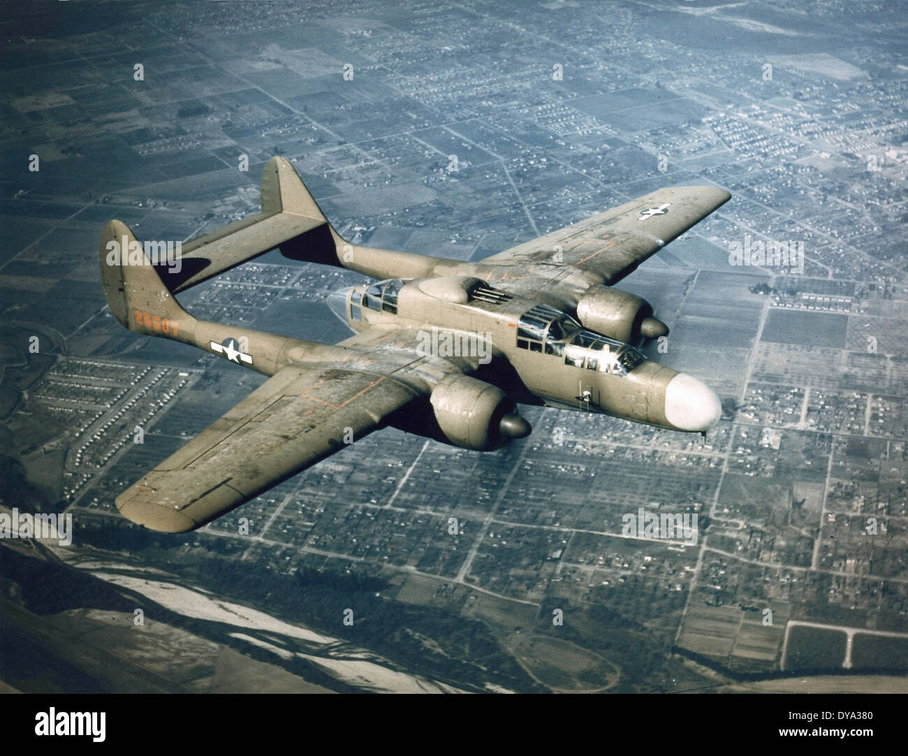 WW II historische Krieg Weltkrieg Krieg Flugzeuge Northrop P-61 schwarze Witwe Nacht Jäger Radar U.S. 1944 militärische aircr Stockfoto