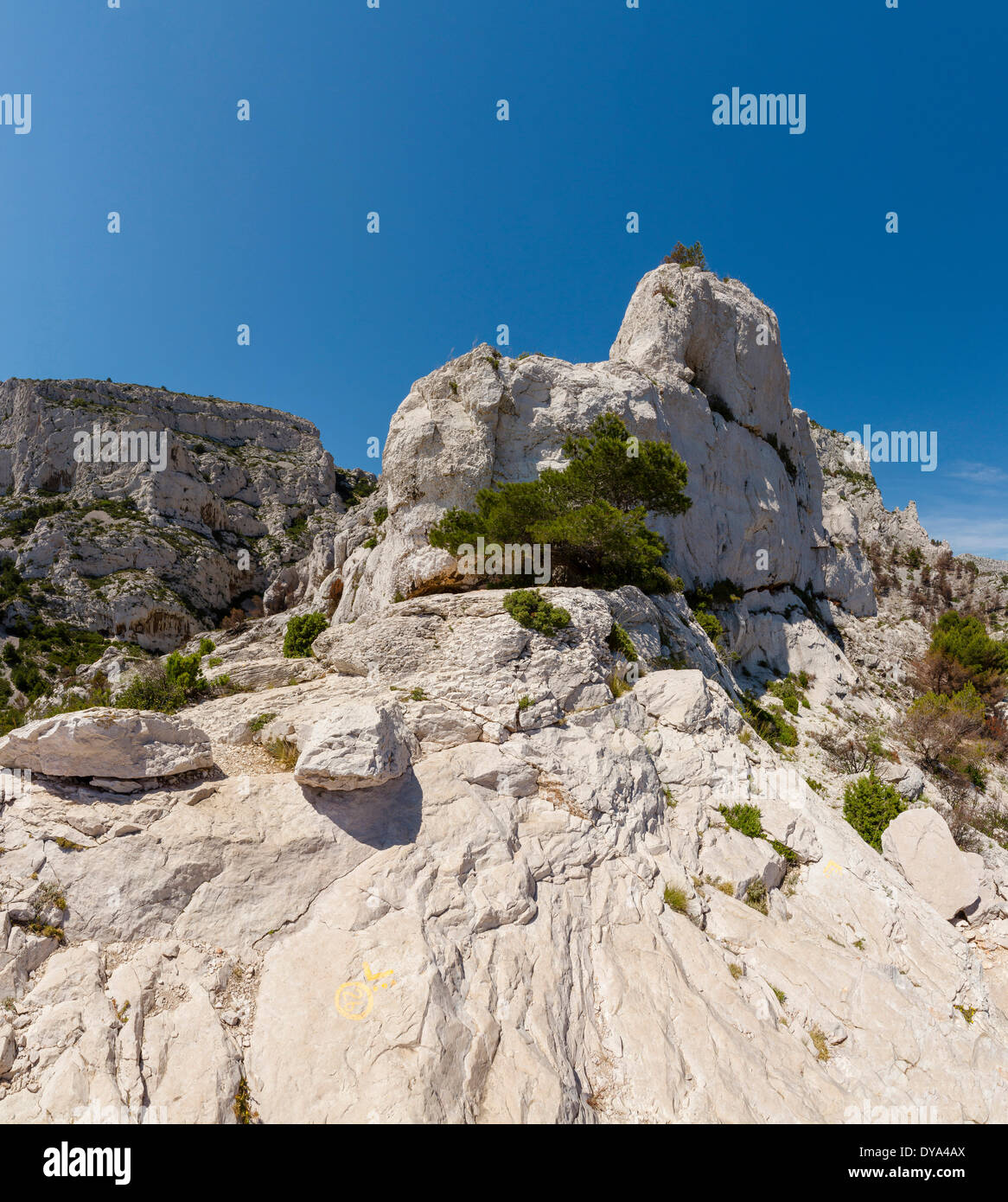 Calanque de Callelongue, Calanque, Landschaft, Sommer, Berge, Hügel, Les Goudes, Marseille, Bouches, Frankreich, Europa, Stockfoto