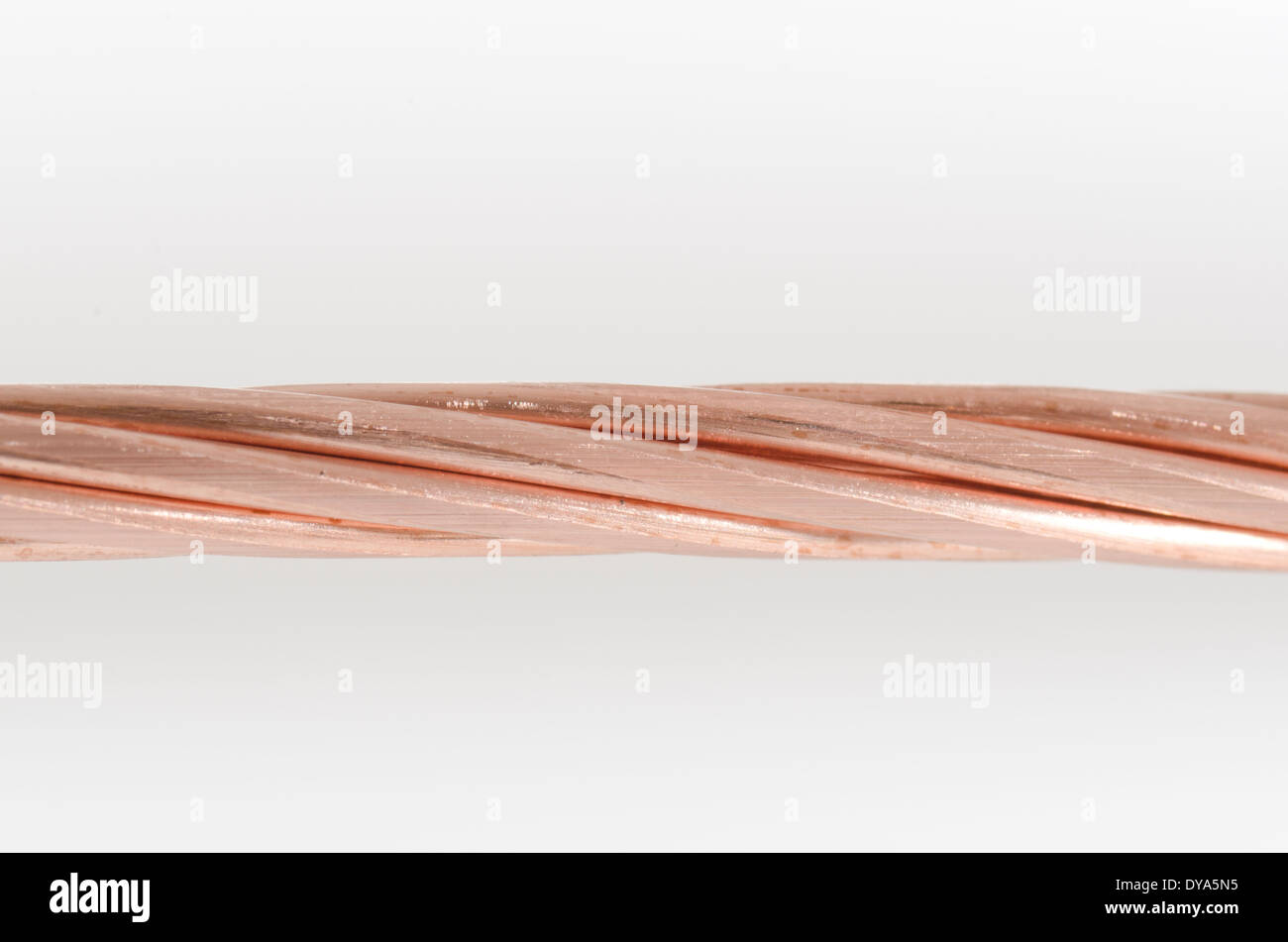 elektrische Kabel End, freiliegenden Kupfer, Elektrik, Strom, Nahaufnahme, Kabel, Kupfer, Kupfer Twist, weißen Hintergrund verdreht Stockfoto