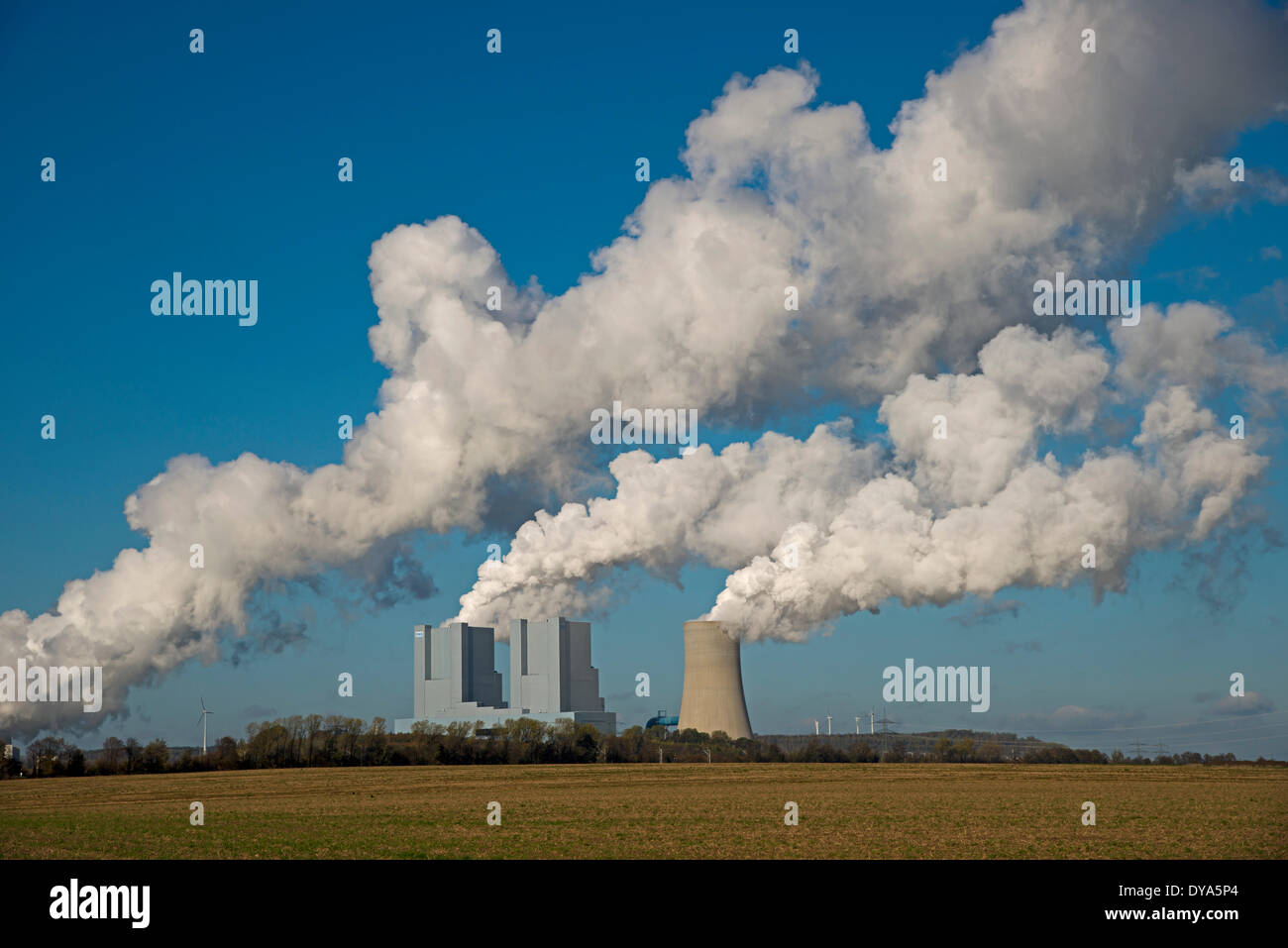 Braunkohle, Deutschland, Erft, Europa, Grevenbroich, Kraftwerk Neurath, Nordrhein, Westfalen, RWE Energie, Umwelt Stockfoto