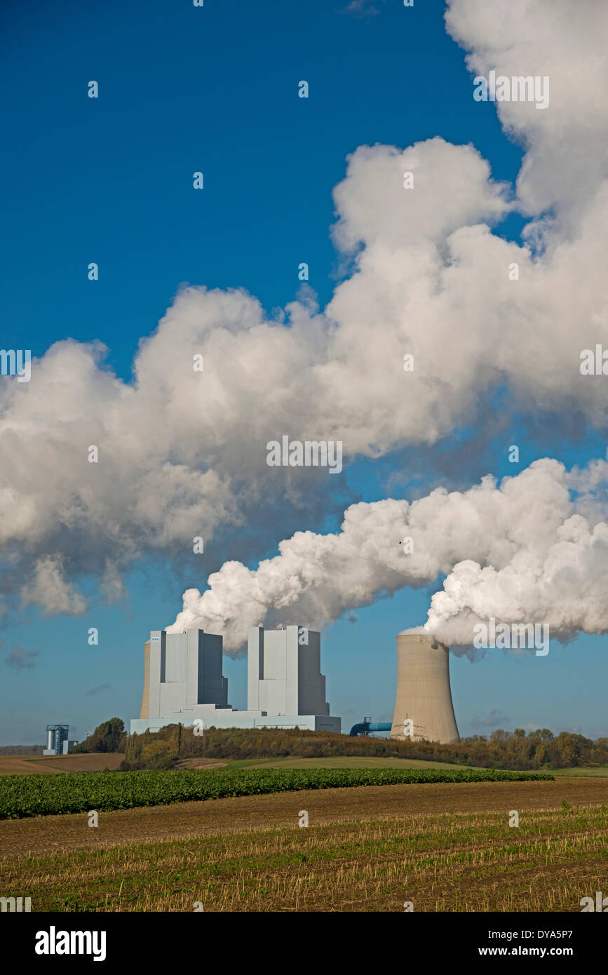 Braunkohle, Deutschland, Erft, Europa, Grevenbroich, Kraftwerk Neurath, Nordrhein, Westfalen, RWE Energie, Umwelt Stockfoto