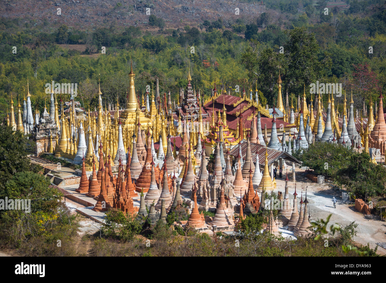 Indeinn Inle Myanmar Burma Asien Architektur bunten exotischen berühmte Geschichte Landschaft viele natürliche alte Panorama viel re Stockfoto