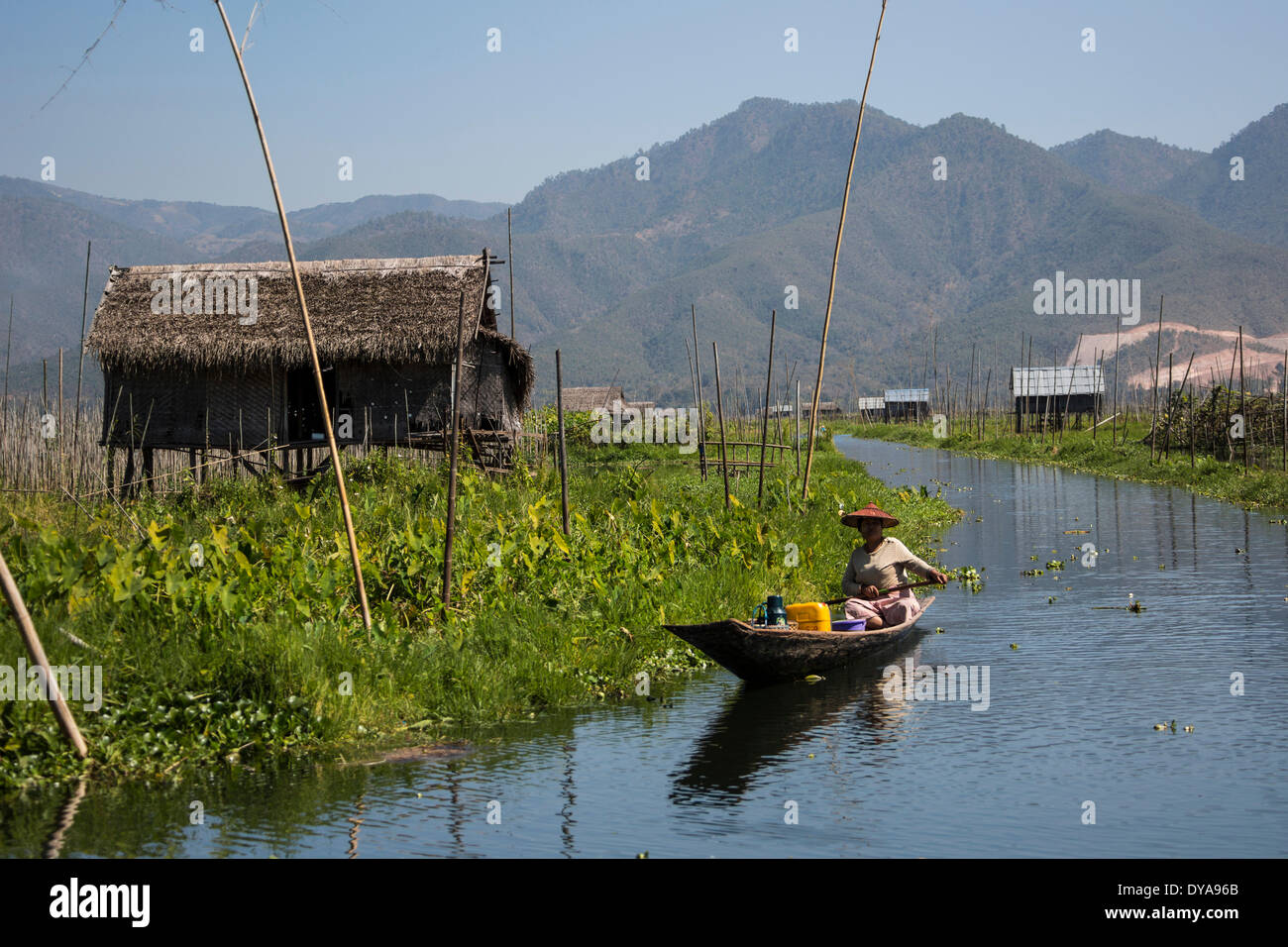 Inle, Myanmar, Burma, Asien, canal, bunt, See, Boot, lokale, Tour, touristische, traditionell, Transport, Reisen Stockfoto
