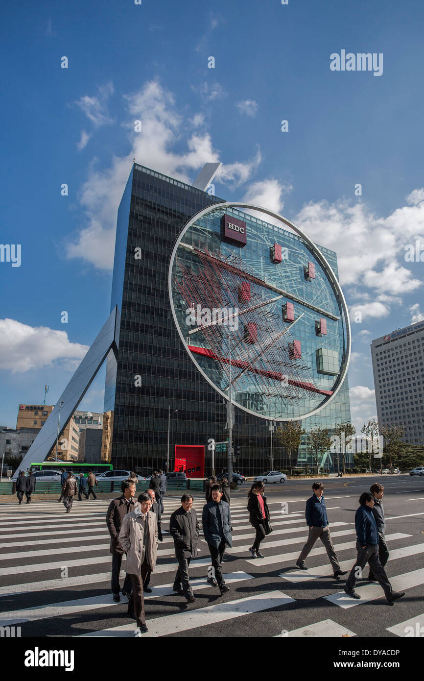 Gang-Nam Gu, Korea, Asien, Park Tower, Seoul, Architektur, Zebra Streifen, Stadt, Bezirk, Fußgängerzone, Runde Gebäude, Stockfoto