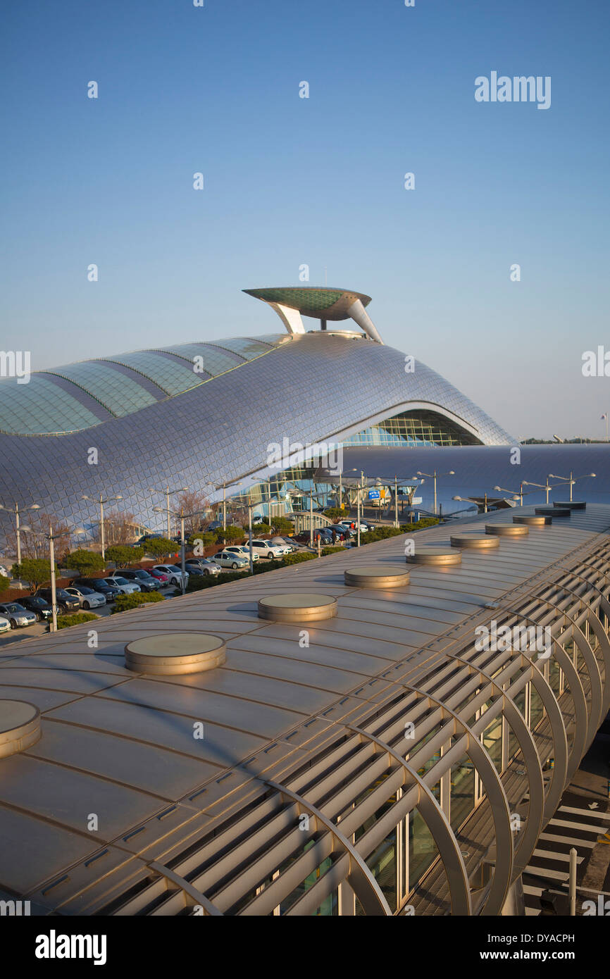 Incheon, Korea, Asien, Seoul, Flughafen, Architektur, Stadt, Design, international, neu, Dach, Bahnhof, Tourismus, Reisen Stockfoto