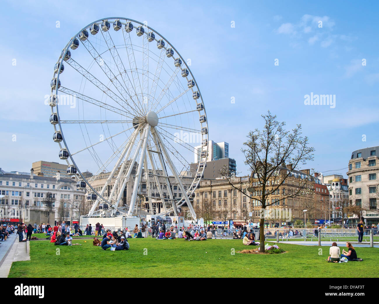 Das Rad der Manchester Piccadilly Gardens, Manchester, England, Vereinigtes Königreich Stockfoto