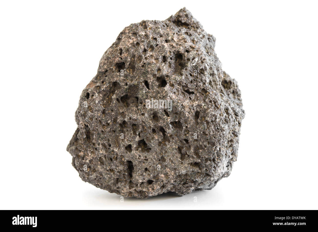 Bimsstein rau texturierte vulkanischen Mineral isoliert auf weiß mit Schatten Stockfoto