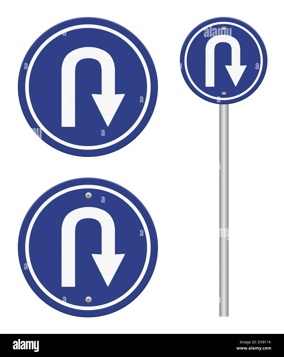 U-turn Roadsign, Teil einer Serie. Stockfoto