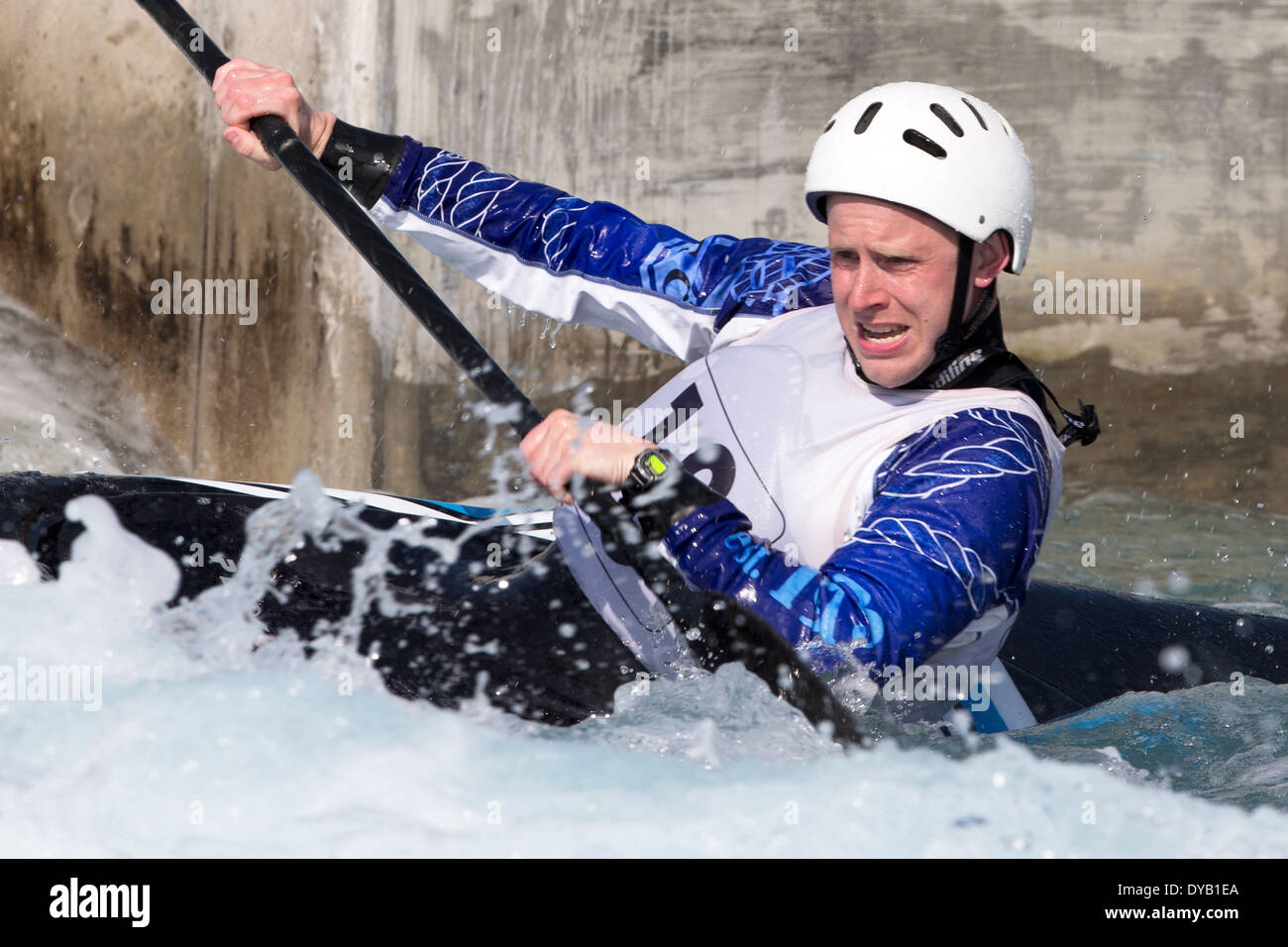 Peter WILLETT, B letzte K1 Männer GB Kanu Slalom 2014 Auswahl Studien Lee Valley White Water Centre, London, UK Stockfoto