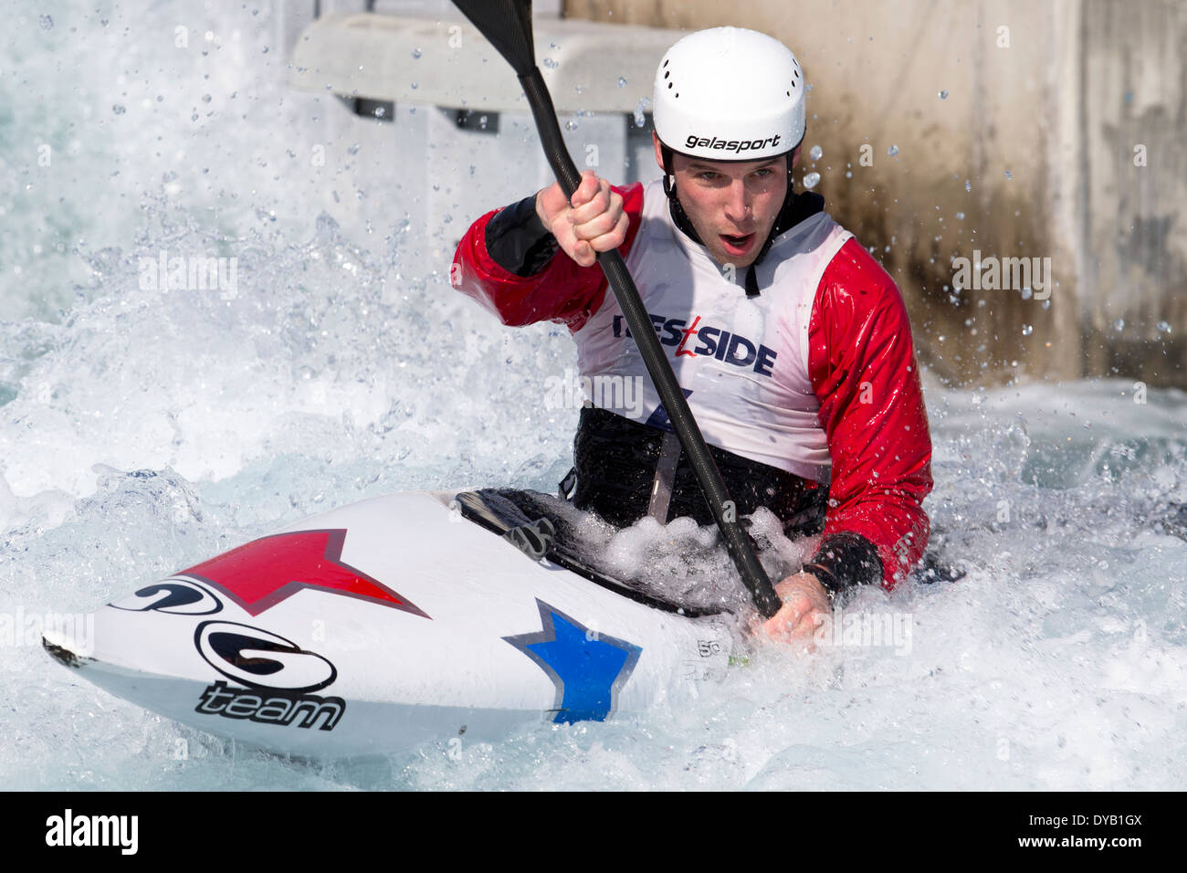 Robin VASEY, B letzte K1 Männer GB Kanu Slalom 2014 Auswahl Studien Lee Valley White Water Centre, London, UK Stockfoto