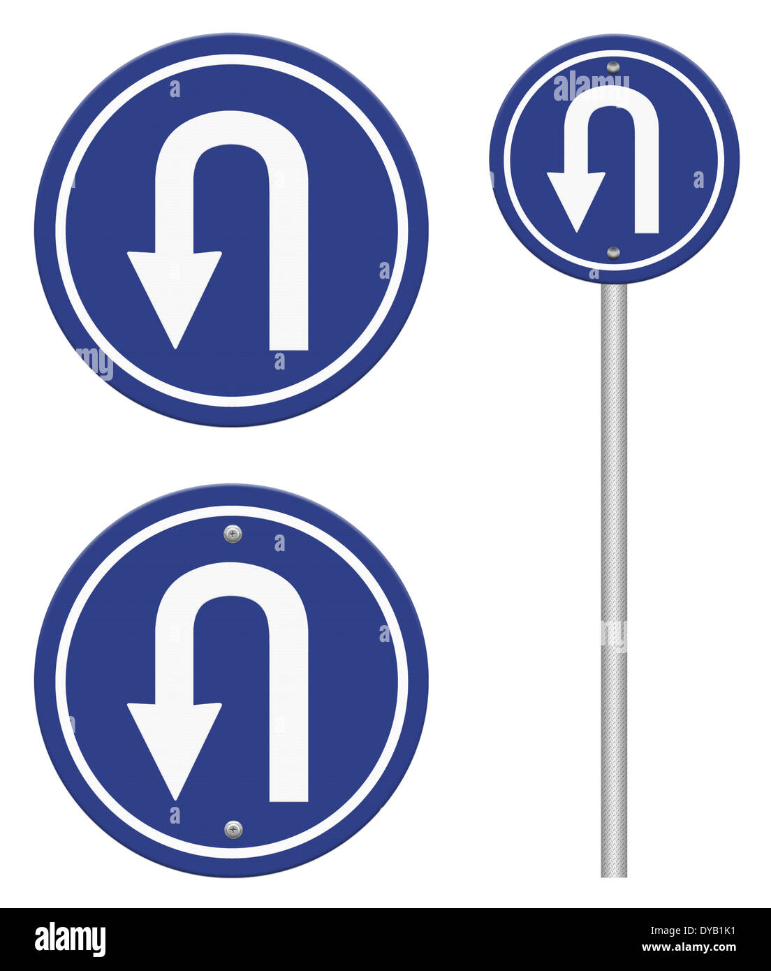 U-turn Roadsign, Teil einer Serie. Stockfoto