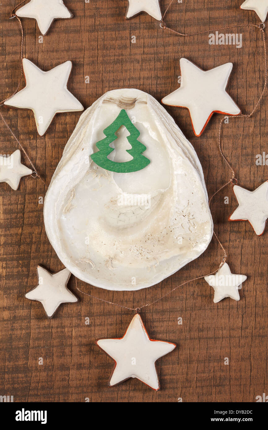 Maritime Dekoration, Weihnachtsstern, Weihnachten Baum aus Holz Stockfoto