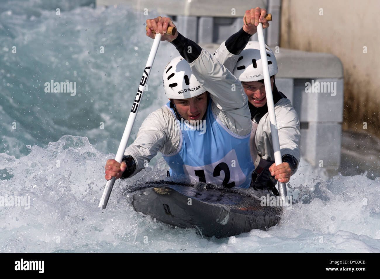 Ryan WESTLEY & Zachary FRANKLIN, eine endgültige C2 Männer GB Kanu Slalom 2014 Auswahl Studien Lee Valley White Water Centre, London, UK Stockfoto
