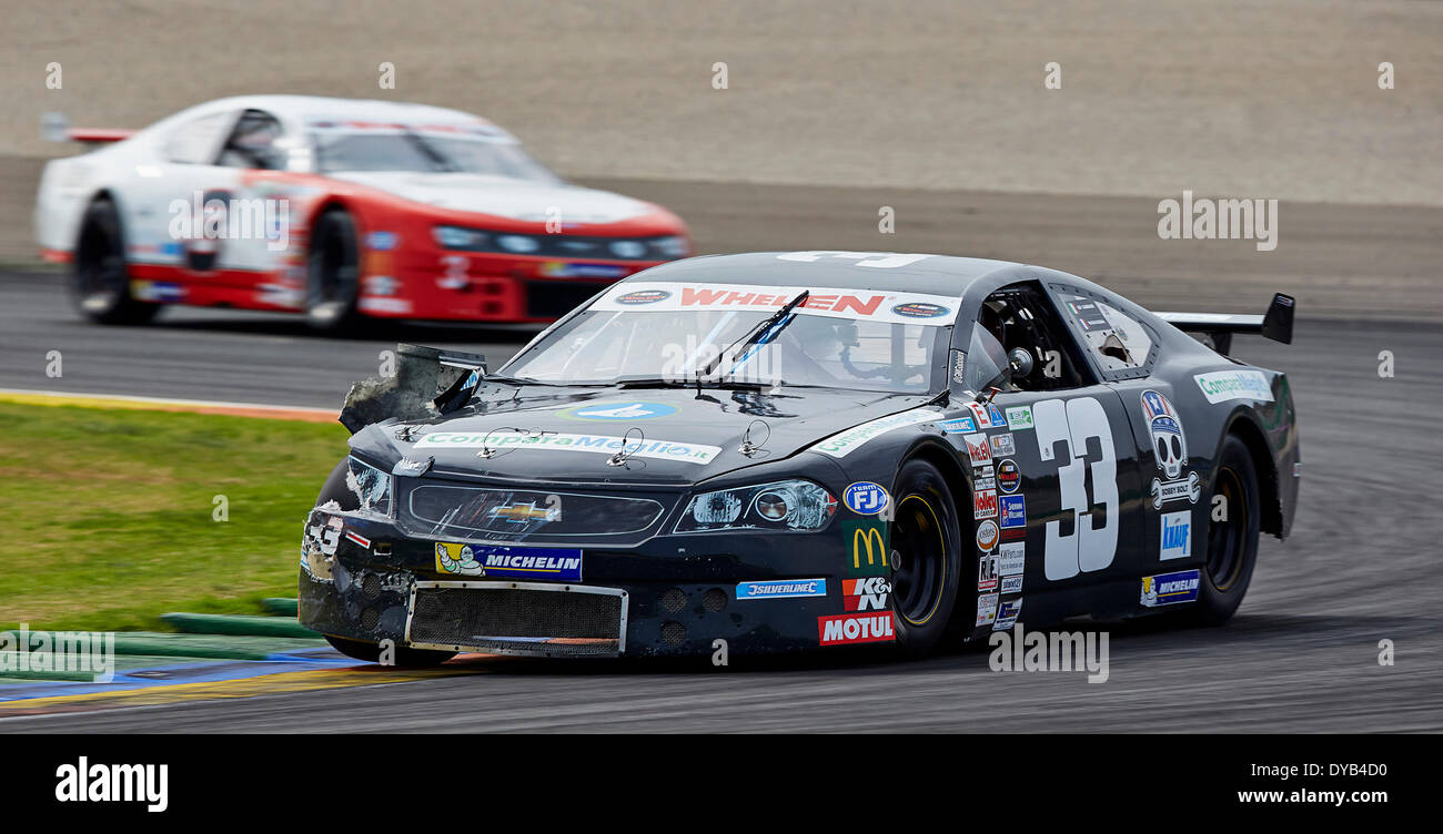 Valencia, Spanien. 12. April 2014. Nicolo Rocca in Aktion während der Nascar Whelen Euro Seriese Elit 2 am Circuit De La Comunitat Valenciana, Cheste, Valencia Credit: Action Plus Sport/Alamy Live News Stockfoto