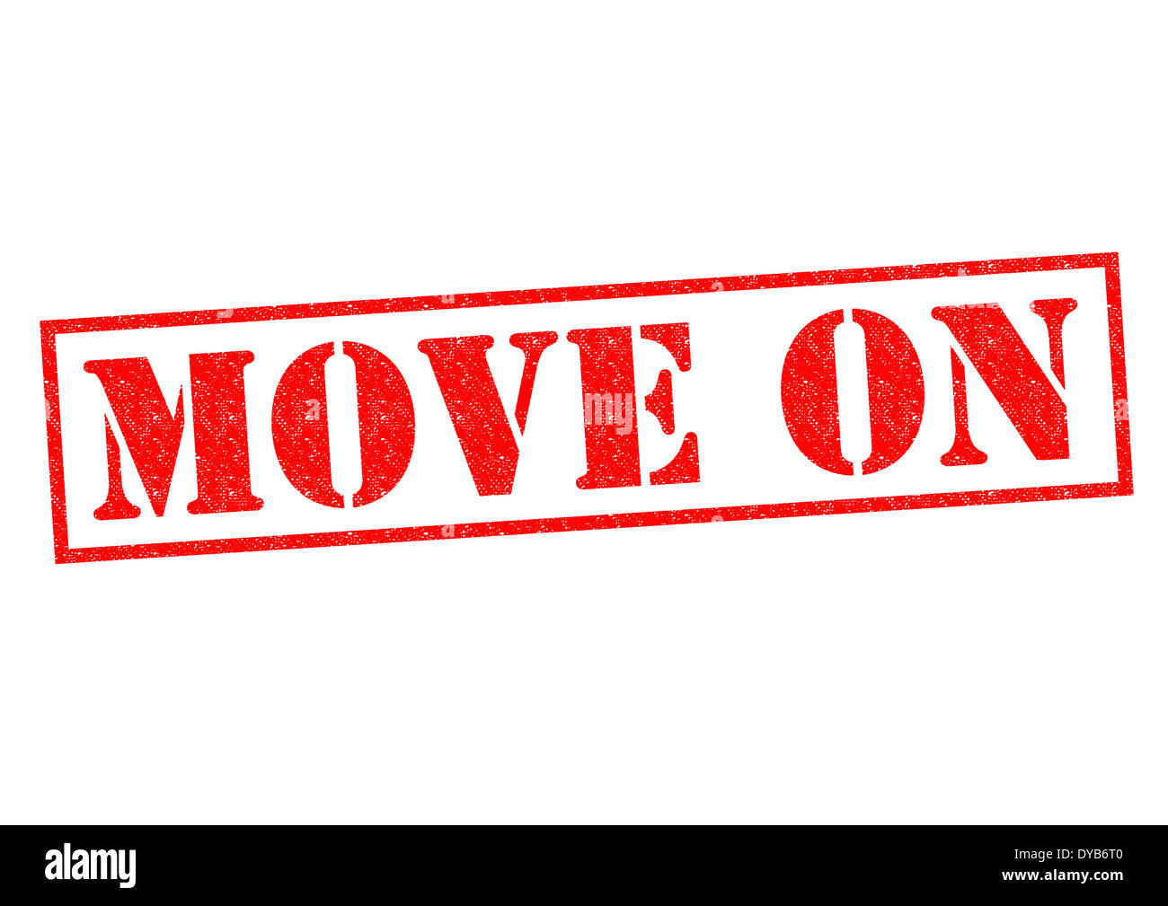 MOVE ON roten Stempel auf einem weißen Hintergrund. Stockfoto
