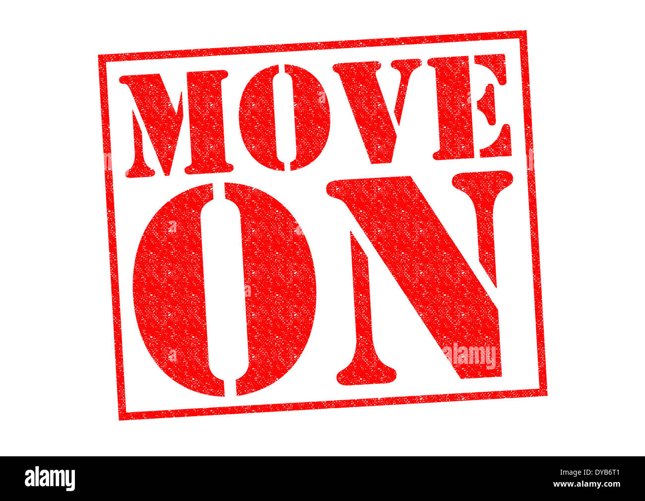 MOVE ON roten Stempel auf einem weißen Hintergrund. Stockfoto