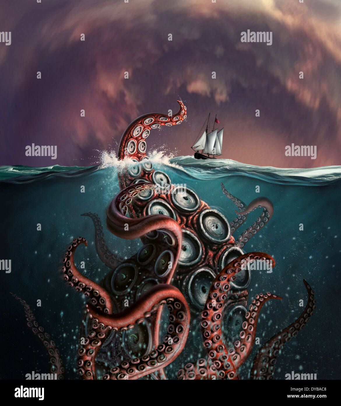 Eine Phantastische Darstellung Des Legendaren Kraken Stockfotografie Alamy