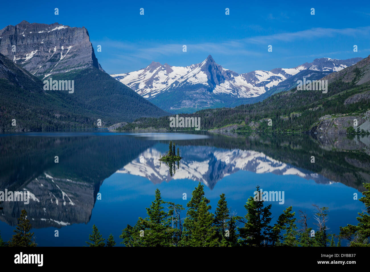 St. Mary Lake und Wild Goose Island im Glacier National Park, Montana, USA. Stockfoto