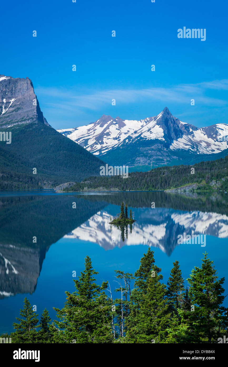 St. Mary Lake und Wild Goose Island im Glacier National Park, Montana, USA. Stockfoto