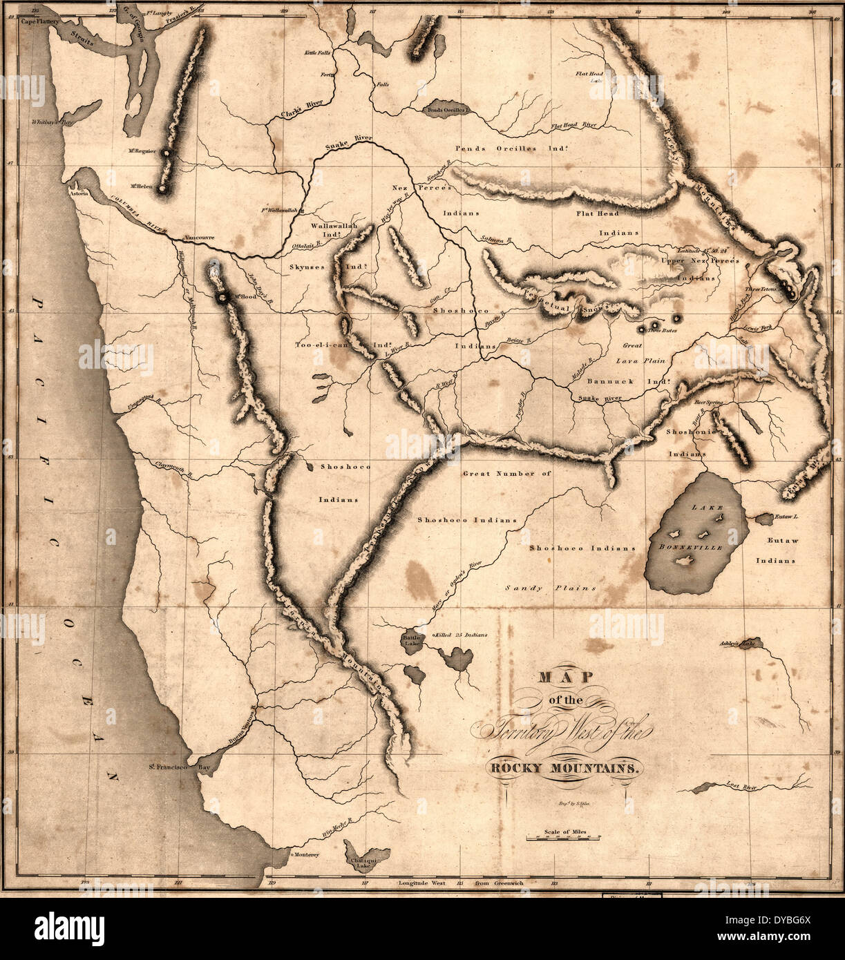 Karte des Gebietes westlich der Rocky Mountains 1837 Stockfoto