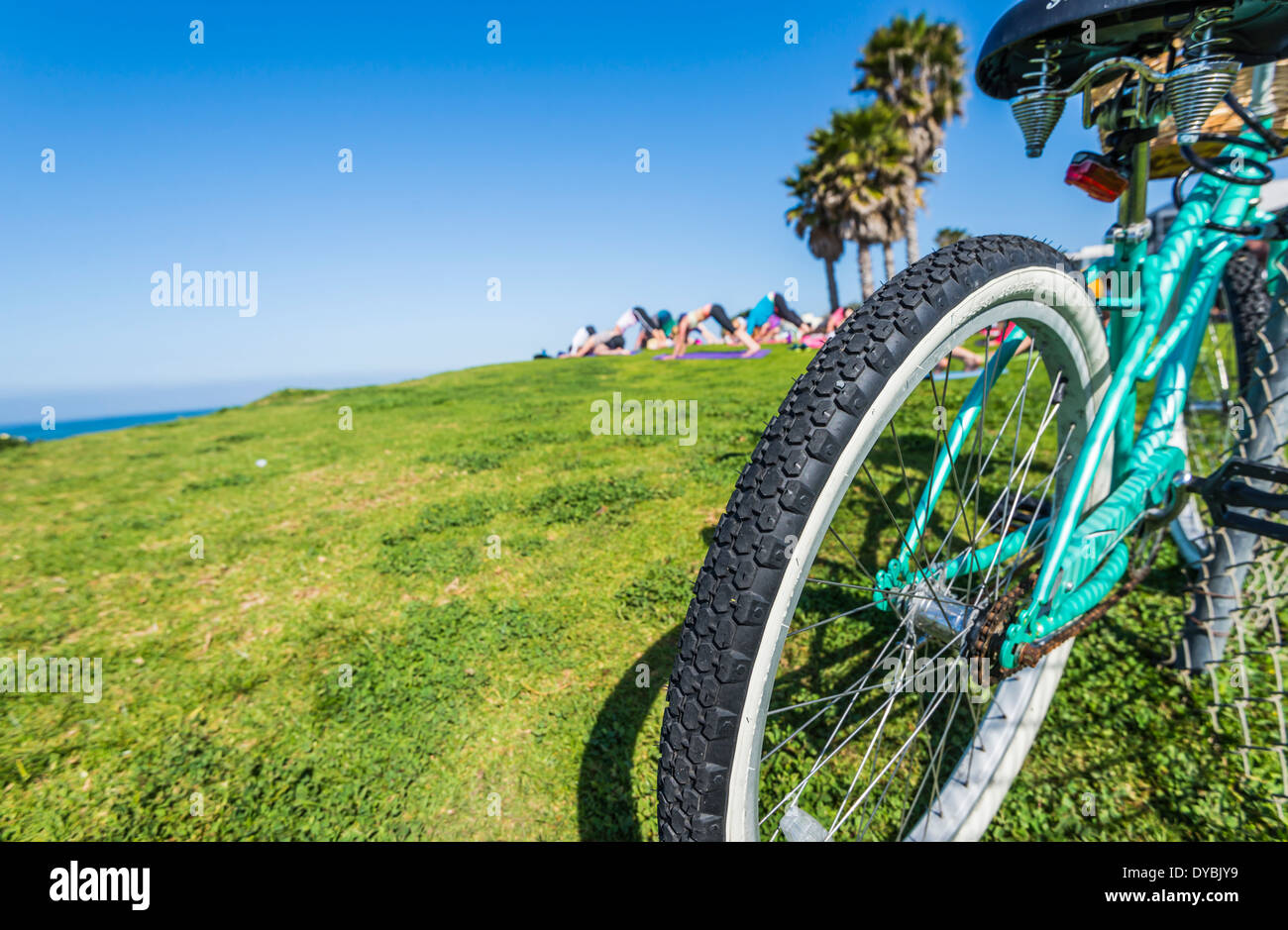 Nahaufnahme von einem Fahrradreifen. Gesetz Street Park, San Diego, California, Vereinigte Staaten von Amerika. Stockfoto