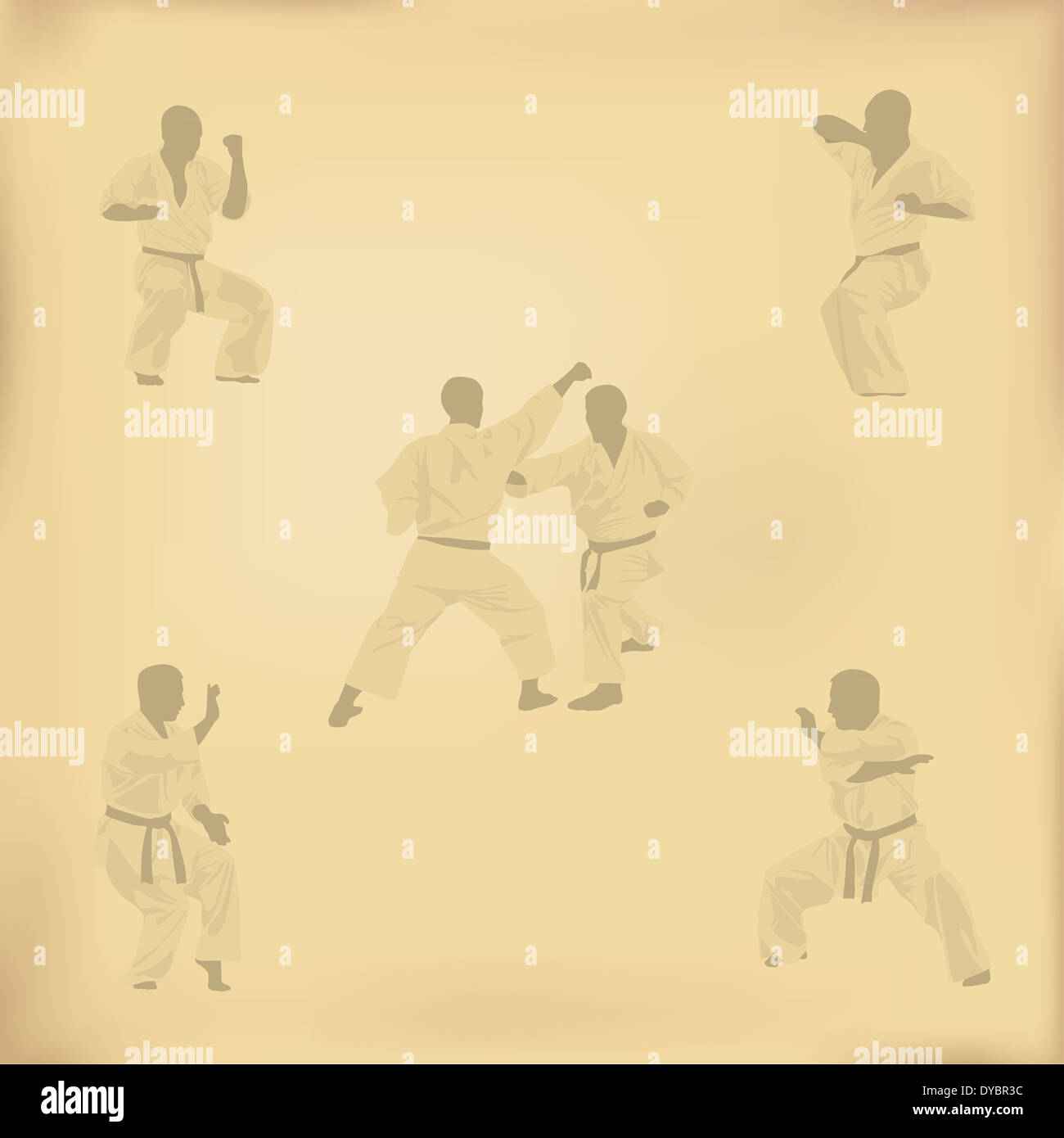 Reihe von Bildern des Karate auf altes Papier Stockfoto