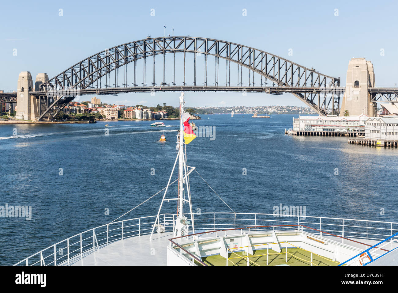 Sydney Harbour aus Kreuzfahrt Schiffsdeck Stockfoto