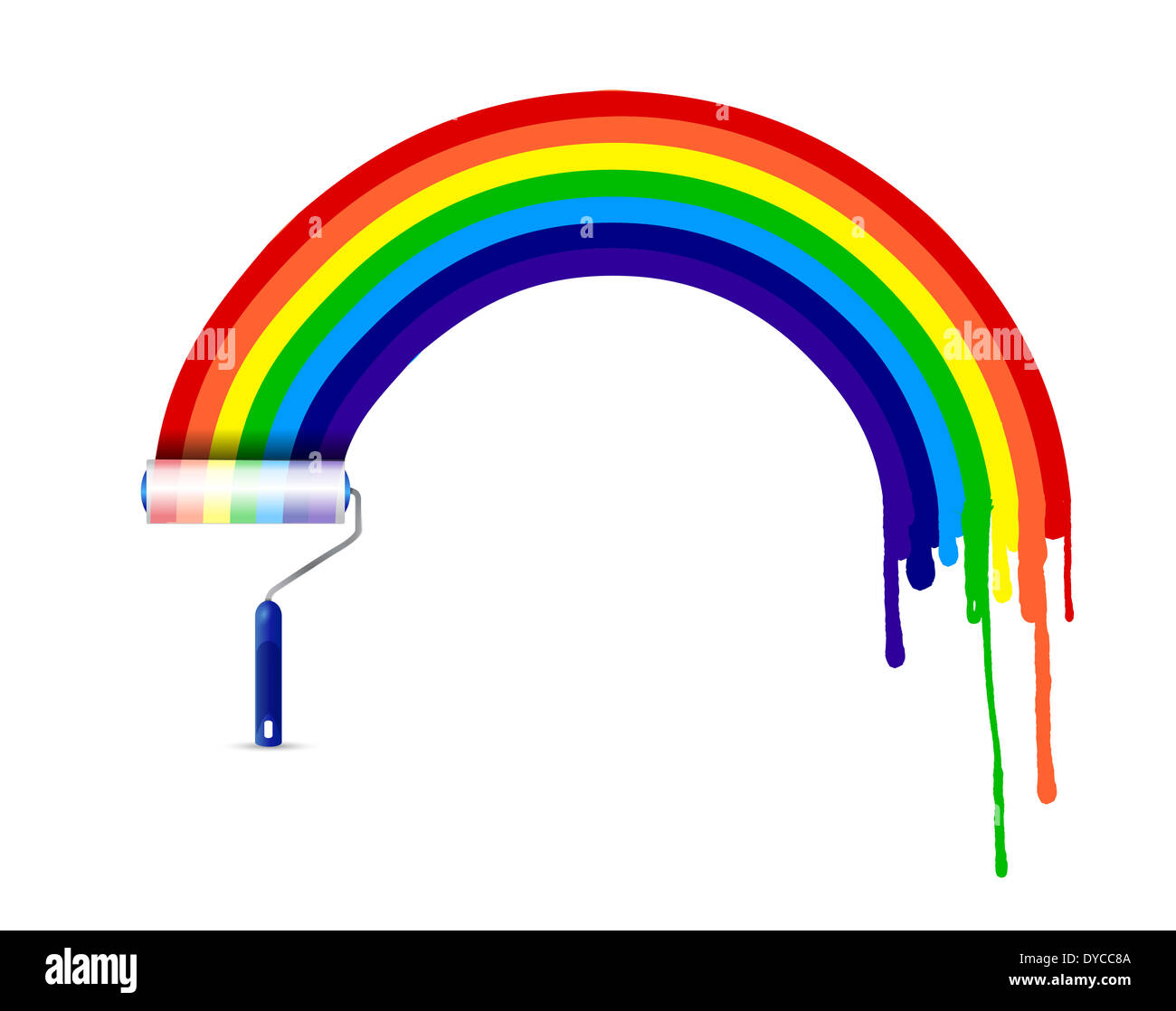 malen Sie Walze und Tinte Regenbogen Illustration Design über einen weißen Hintergrund Stockfoto