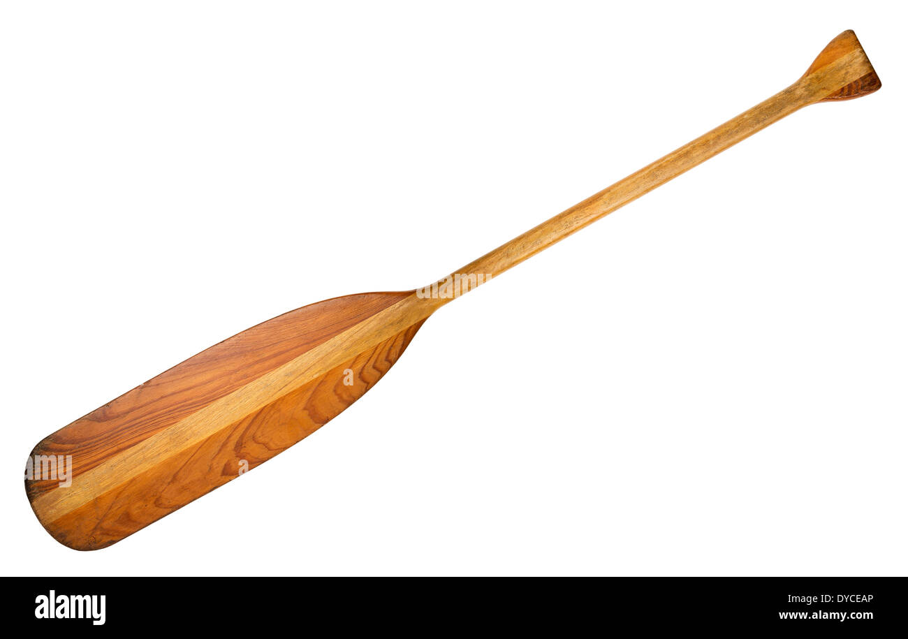 alten Kanu Paddel laminiert aus verschiedene Arten von Holz, isoliert auf weiss Stockfoto