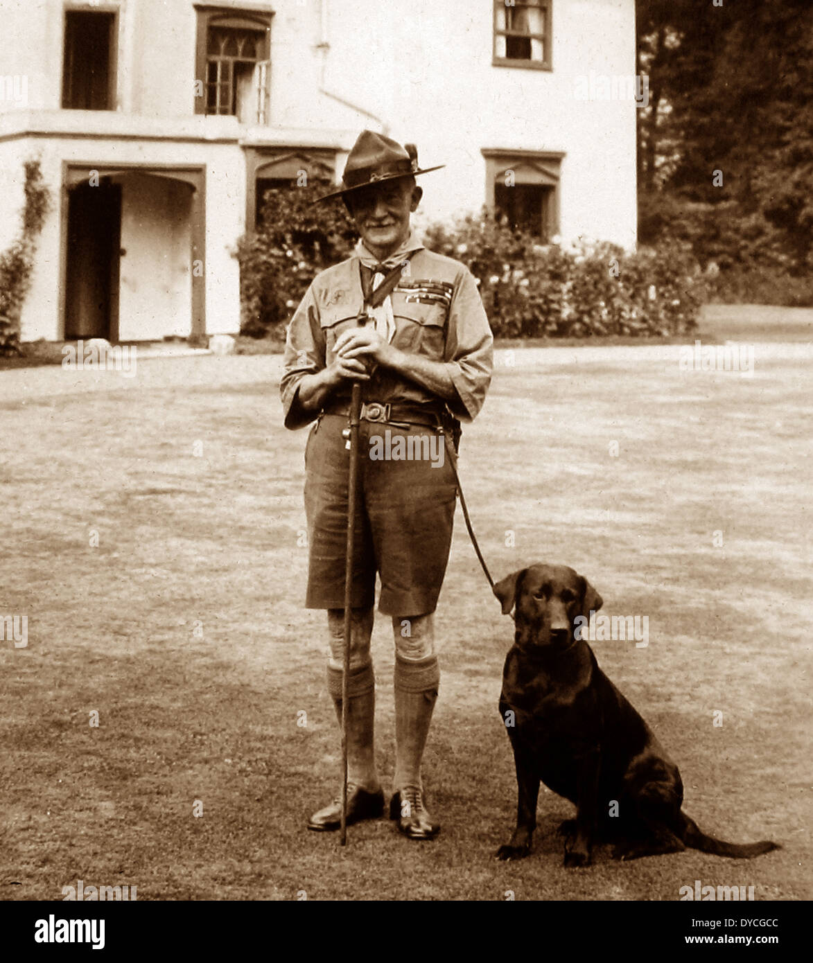 Baden-Powell auf dem 3rd World Jamboree statt in Arrowe Park Upton in 1929. Stockfoto