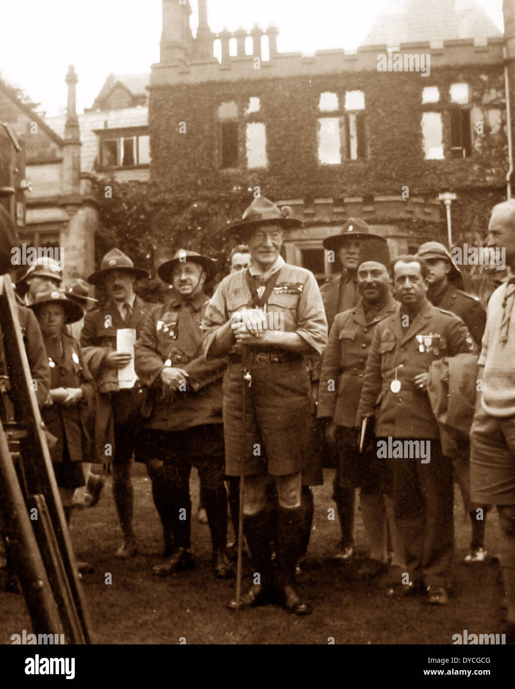 Baden-Powell auf dem 3rd World Jamboree statt in Arrowe Park Upton in 1929. Stockfoto