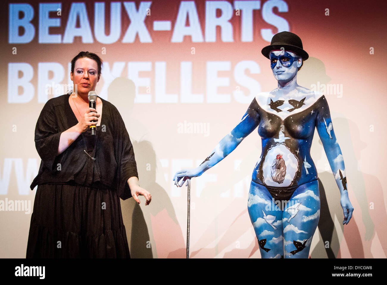 Brüssel, Belgiuym. 13. April 2014. Body-Painting auf dem Brussels International Fantastic Filmfestival. Für das zweite Jahr findet das Festival statt in der Mitte der Künste. Sie bringen die besten Genre-Filme an die Öffentlichkeit. Aurore Belot/NurPhoto/ZUMAPRESS.com/Alamy © Live-Nachrichten Stockfoto