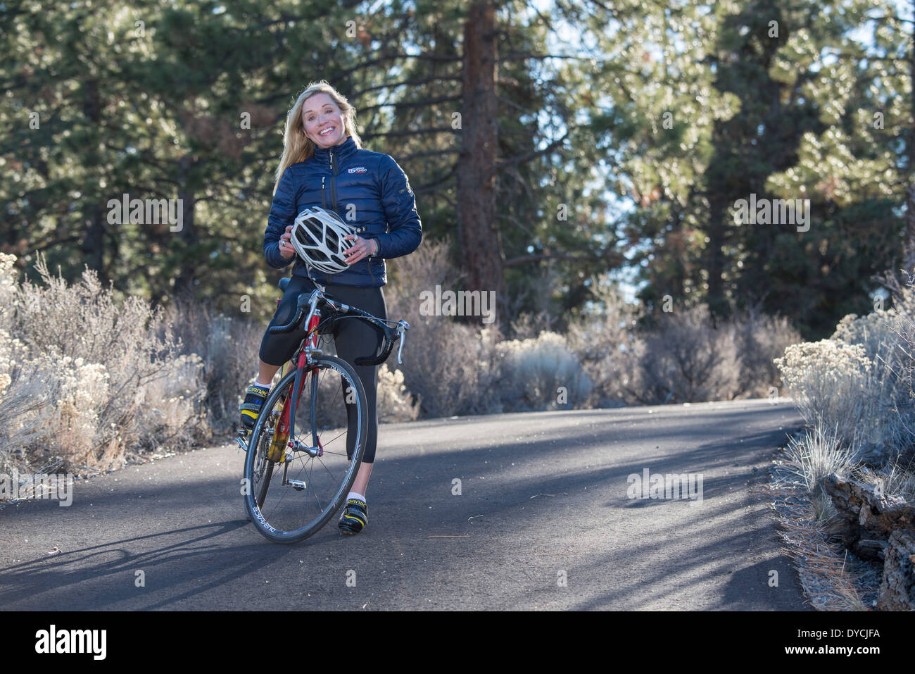 Oregon USA USA Amerika Bend Marianne Berglund Bike Racer schwedische Welt Champion Bike Racer Fahrrad Gewinner blonde woma Stockfoto