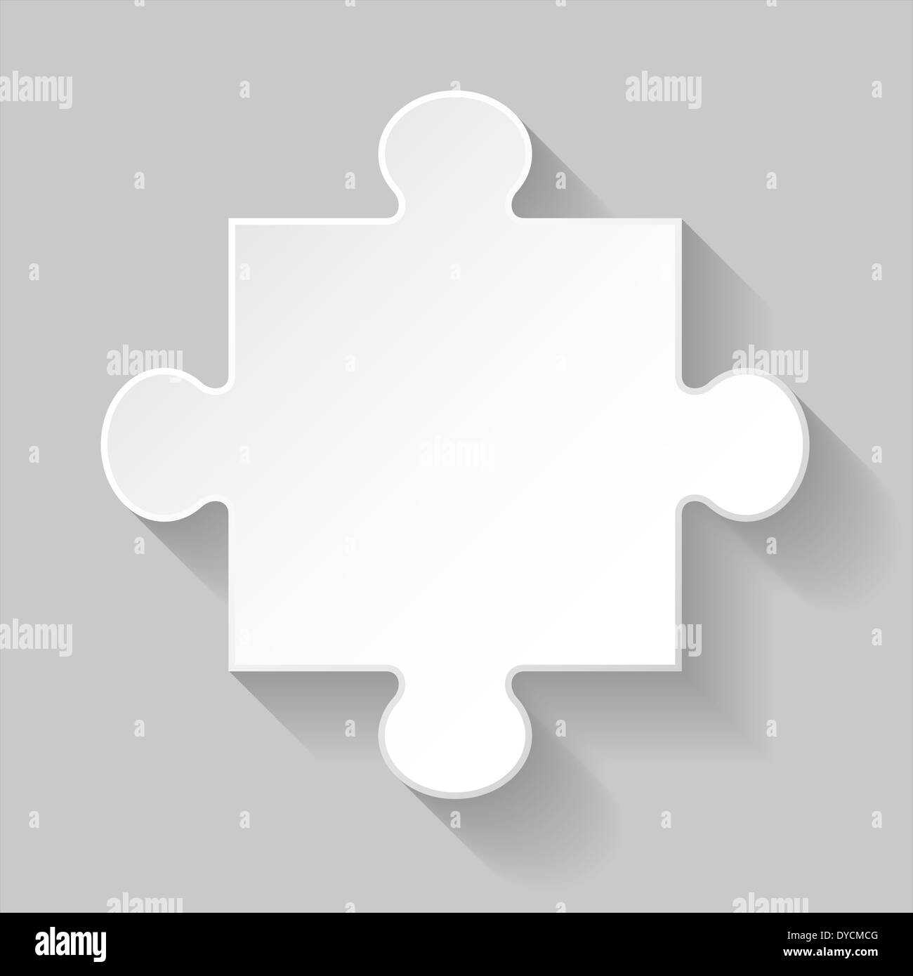 Weiße Puzzle-Element mit langen Schatten auf grauem Hintergrund Stockfoto