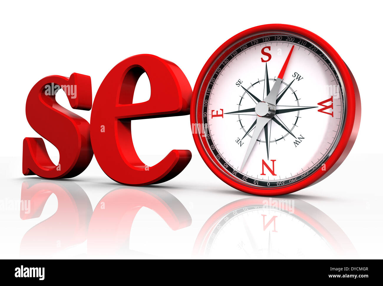 SEO rote Wort und konzeptionelle Kompass auf weißen background.clipping Pfad enthalten Stockfoto