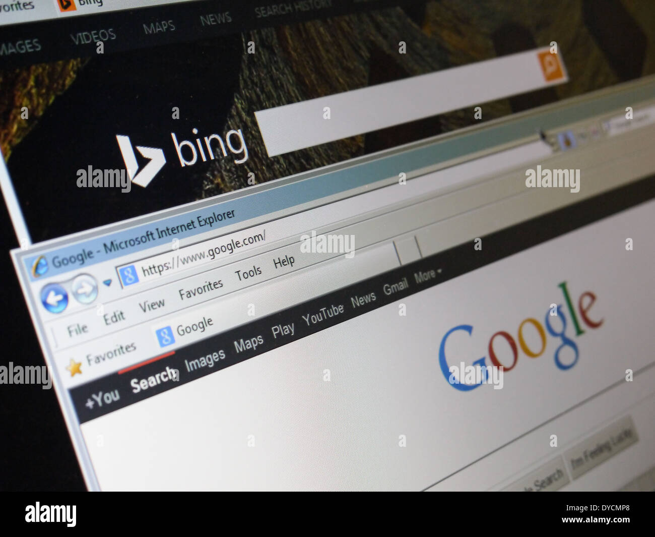 Search Engine Krieg zwischen Google und Microsoft Bing Stockfoto