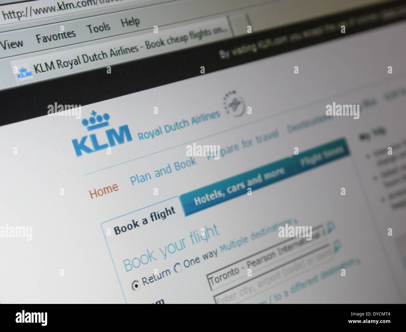 KLM royal dutch Airlines-website Stockfoto