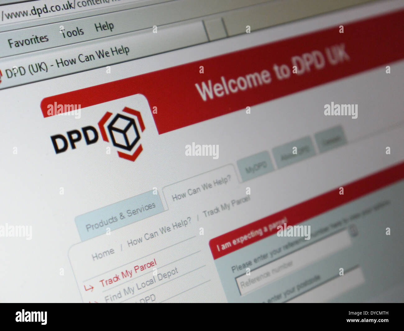 Paketzustellung DPD Versand Service-website Stockfoto