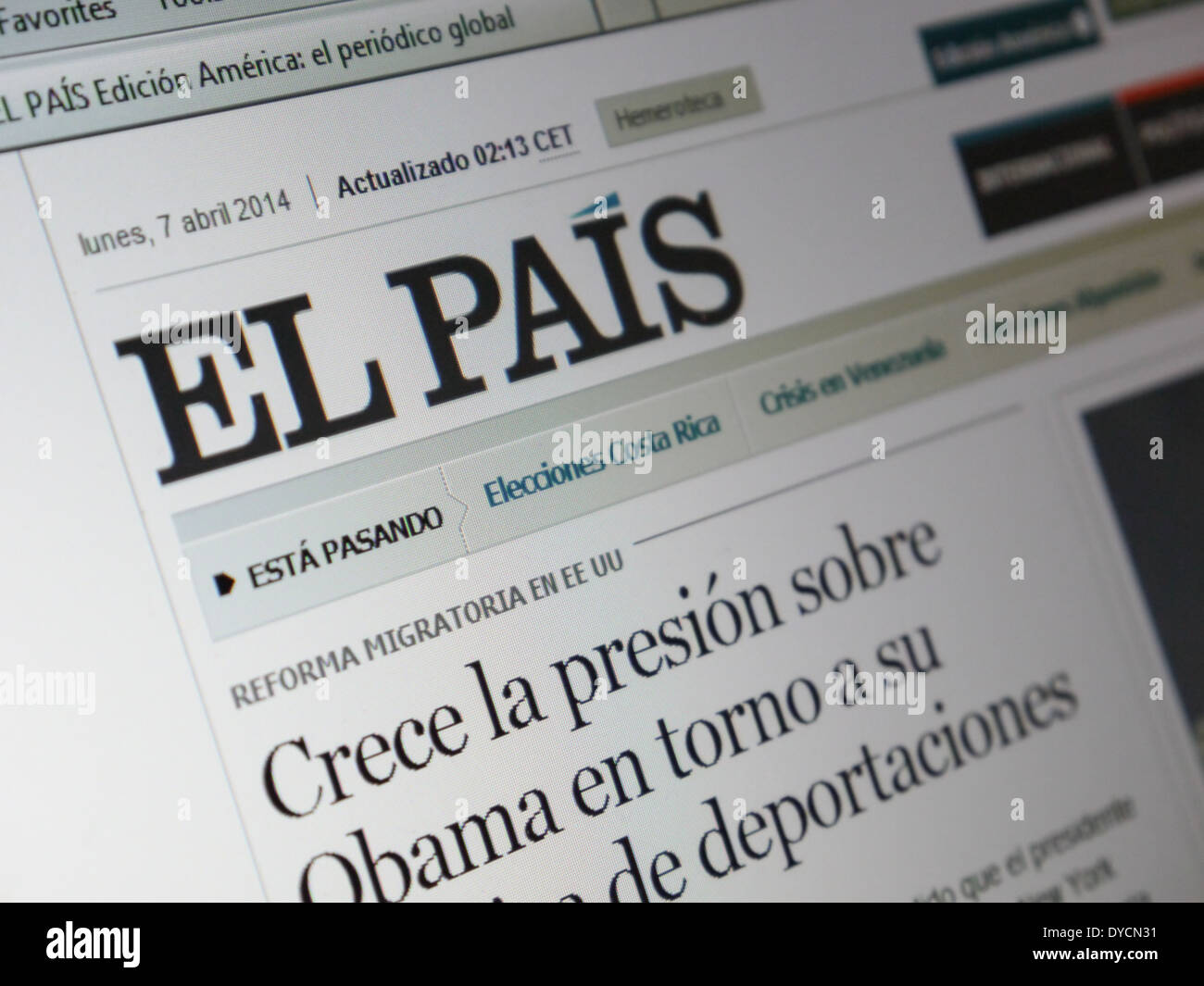 "el Pais" Spanien Zeitungswebsite Stockfoto